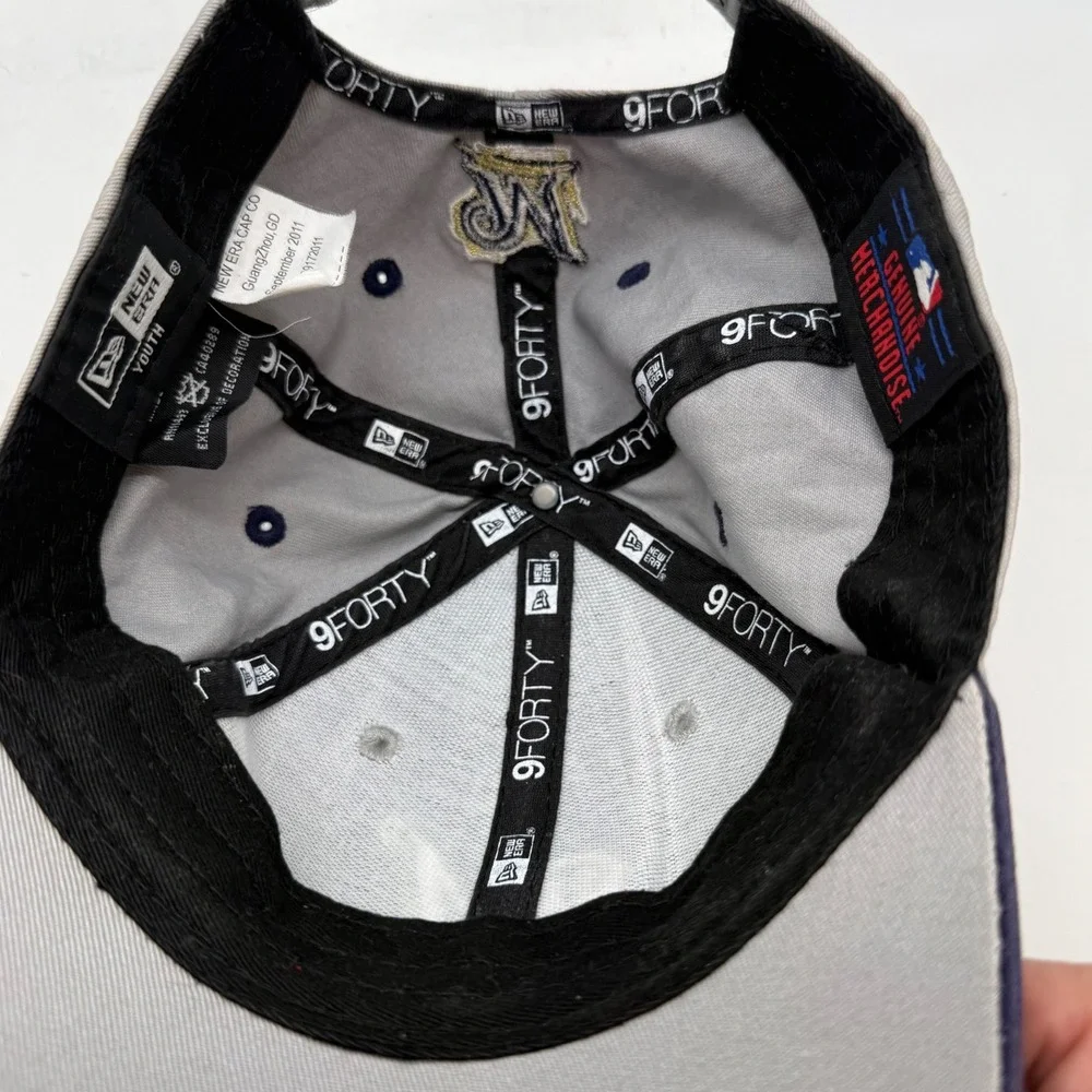 New Era‎ Milwaukee Brewers Youth Hat Navy Gray Tribal Flame MLB Cap Y2K sun fade